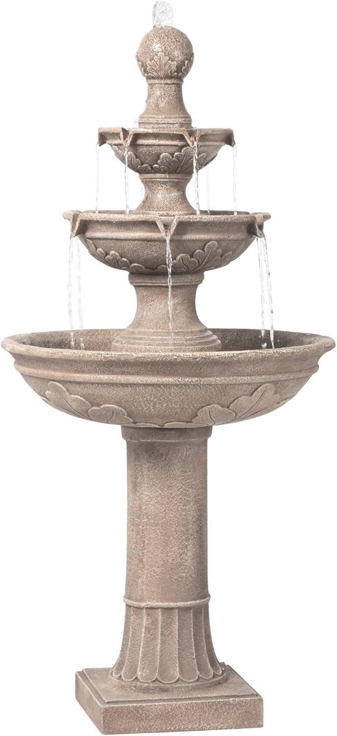 Stafford 48" High Large Traditional Italian Indoor Outdoor Decor Faux Stone Floor Fountain Waterfall 3-Tier Standing Basin Water Feature for Outside Garden Patio Yard Backyard Porch - John Timberland