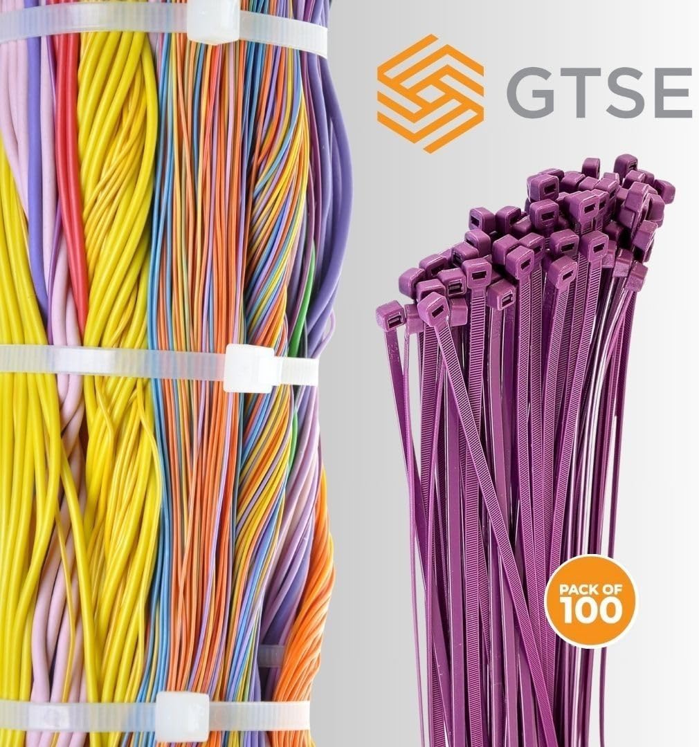 GTSE 14 Inch Purple Zip Ties, 100 Pack, 50lb Strength, UV Resistant Long Nylon Cable Ties, Self-Locking 14" Tie Wraps