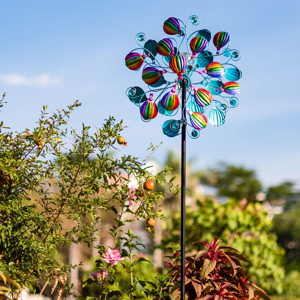 Solar Wind Spinners Outdoor,Hot Air Balloon Wind Spinner with LED Glass Ball,Muti-color Wind Spinners for Yard and Garden,Pinwheels Kinetic Wind Spinner,Wind Sculptures & Spinners for Pathway