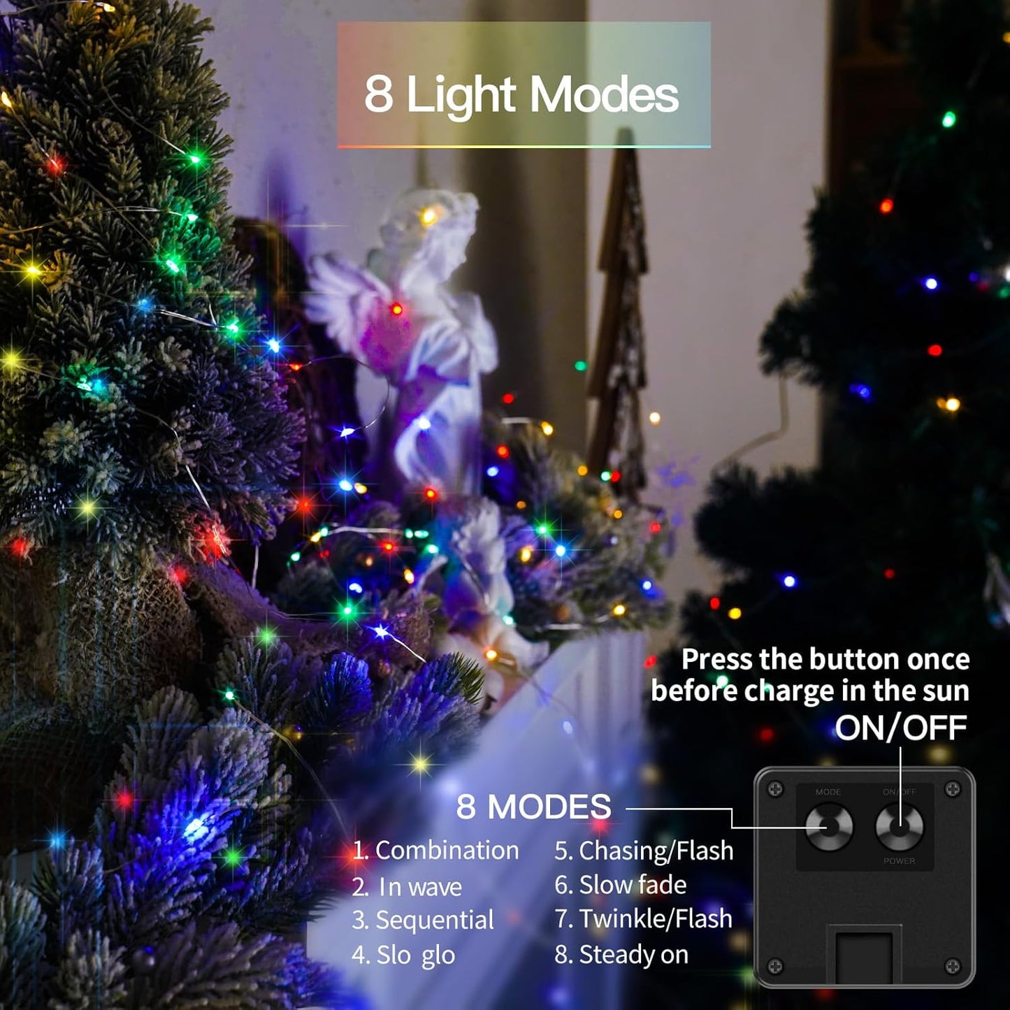 suddus 2 Pack 33ft Solar Fairy String Lights Small, 100 Led Multicolor Solar Fairy Lights Outdoor, Solar Christmas Lights Copper Wire for Trees Garden Patio