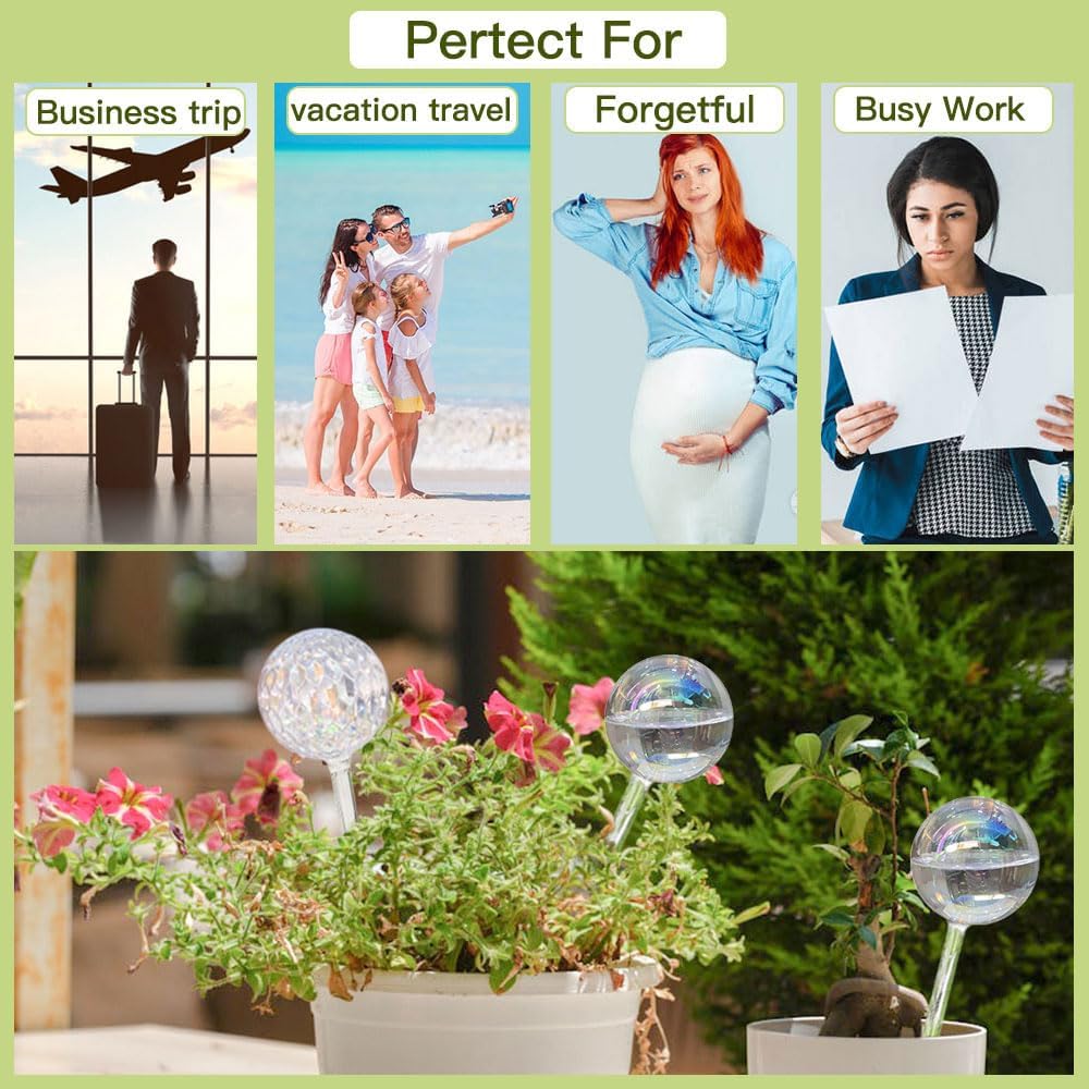 Glass Plant Watering Globes, Water Plants While Away Slow Self Watering Planter Insert Bulbs for Outdoor Indoor Plants, Vacation Plant Watering System Devices (Iridescent Medium 3-Pack)