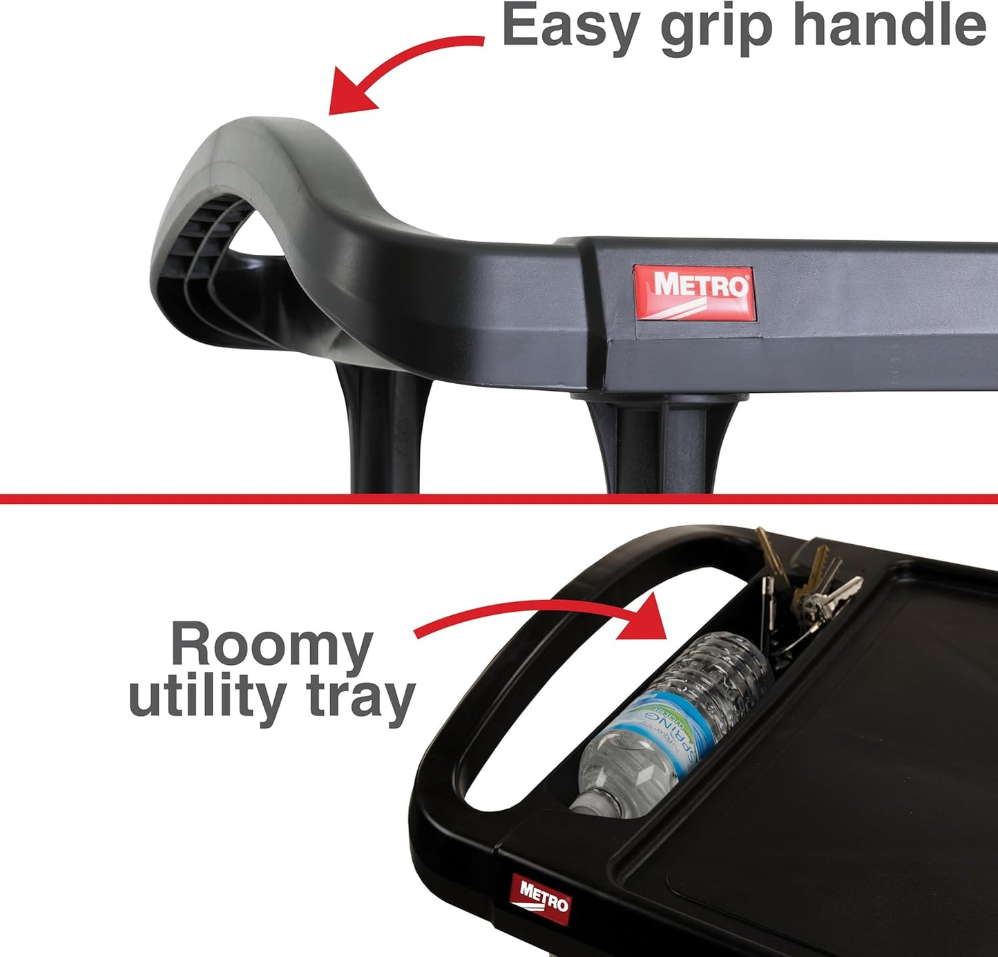 Metro myCart Plus Utility Cart - Choose-Your-Height Adjustable Heavy Duty Rolling Cart for Home, Commercial and Industrial Use - 3-Shelf, 400 lbs Capacity - 18.3" W x 31.5" L x 35.5-39.5" H - Black