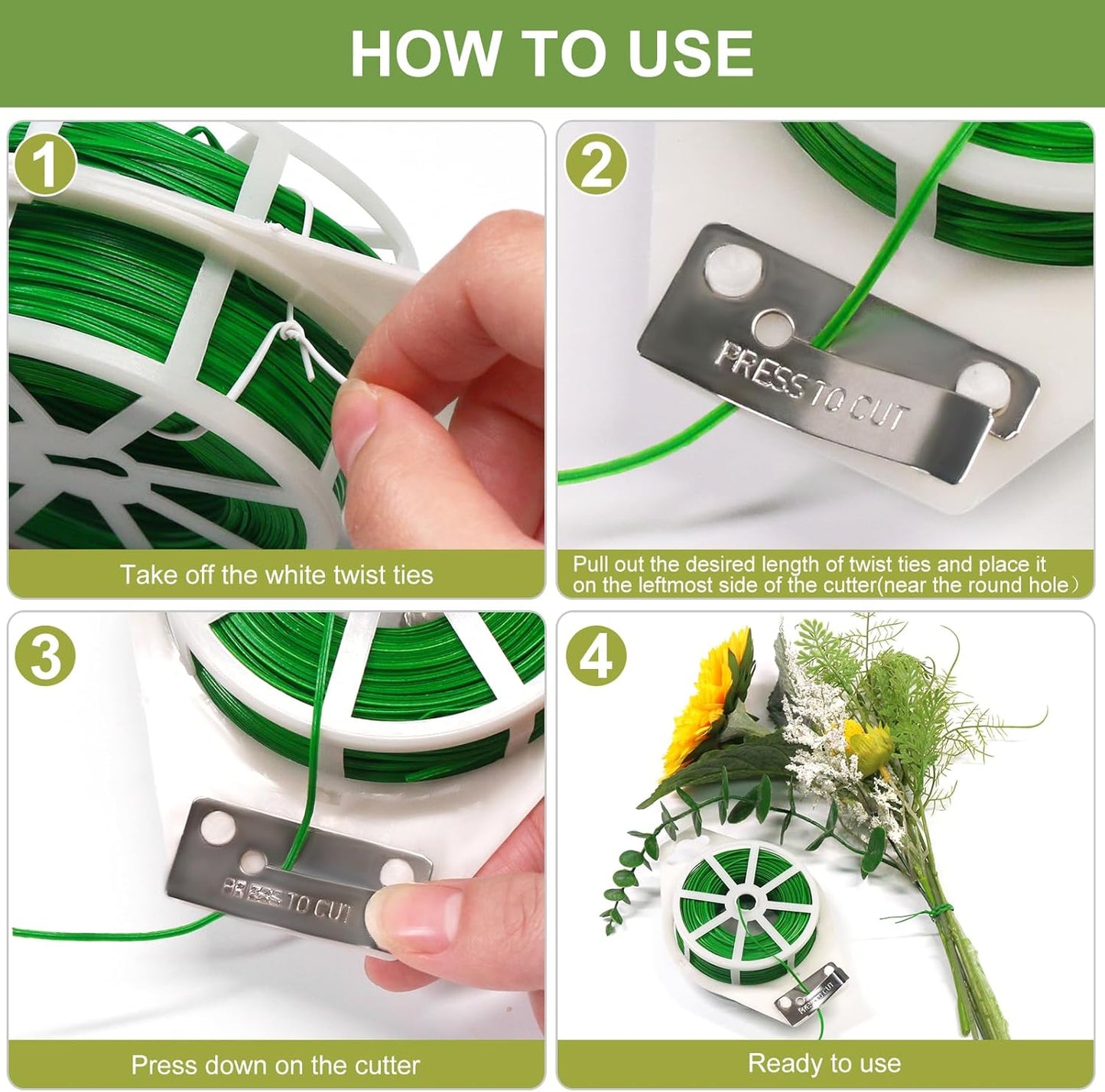 SumDirect Plant Ties,656FT/200m Green Garden Twist Ties with Cutter for Gardening Plants Growth and Care,Plant Garden Twine Wires for Office Home Cable Organization (656 Feet / 200 Meters(1 Roll))