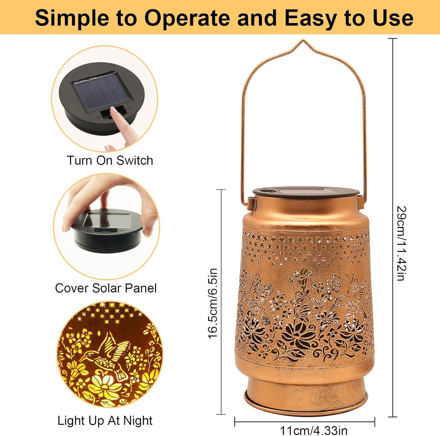 2 Pack Solar Lanterns Outdoor Hummingbird Garden Decor, Birthday Gifts for Mom Women Grandma Waterproof Metal Hanging Solar Lights with Shepherd Hook LED Decorative Outside for Yard Porch Lawn Patio