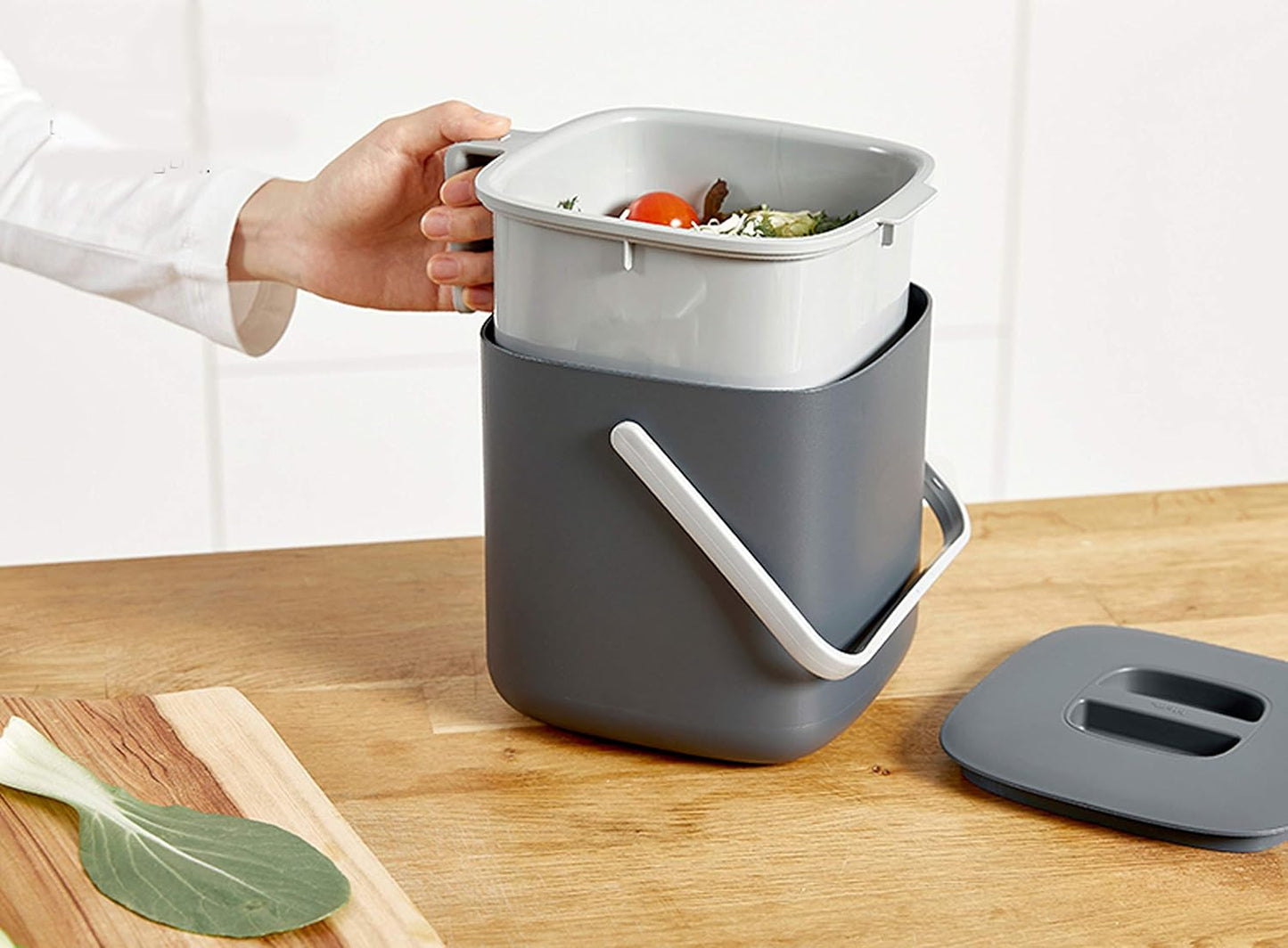 Litem Food Waste Basket Bin – a countertop Bucket with Extra Long Handles for Your conveniences 0.68 Gallons (2.6L) (Dark Gray)