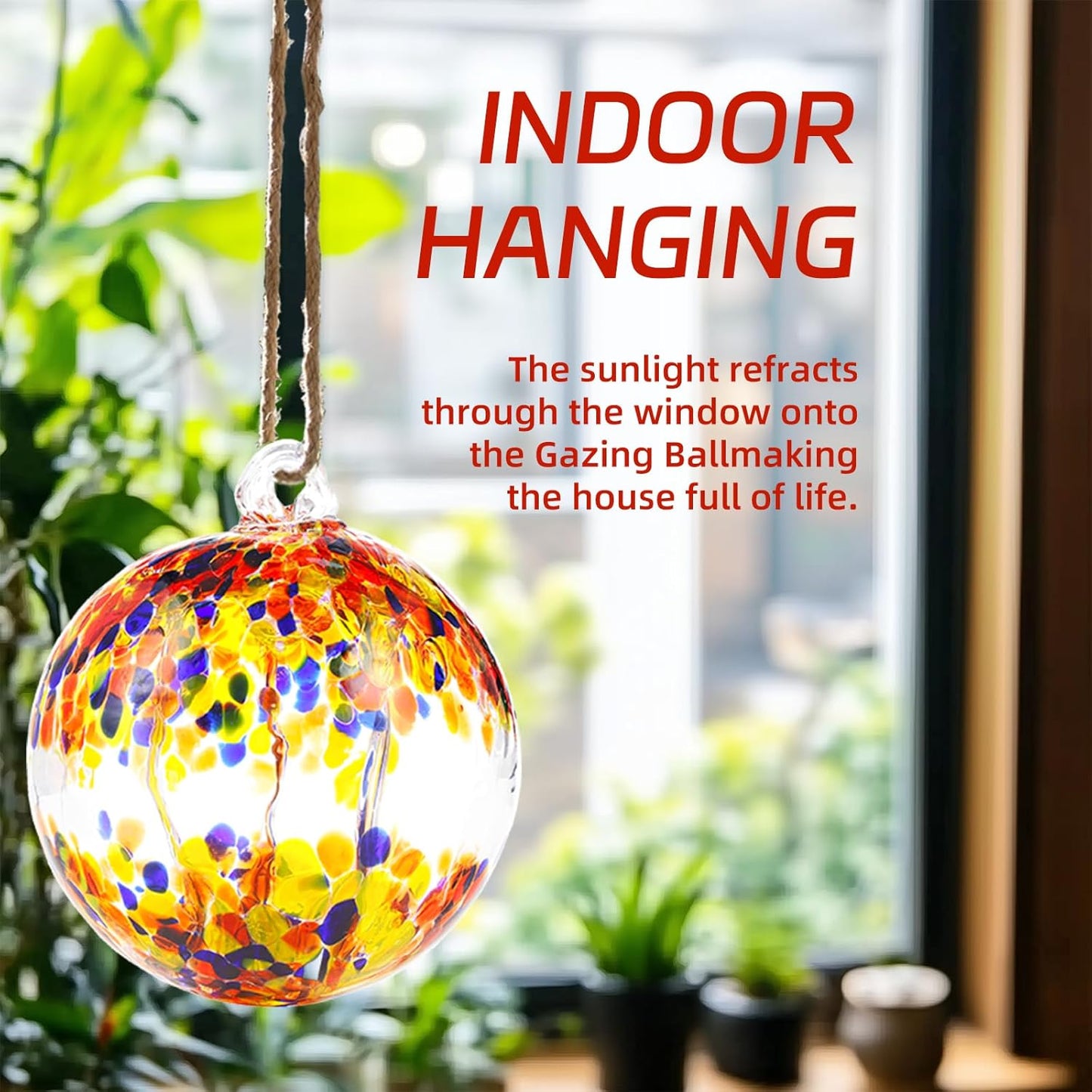 VOREEN 4" Hanging Glass Garden Gazing Ball Hand Blown Glass Witch Ball Christmas Ornament Friendship Balls for Outdoor Garden Patio Window Home Décor, Gift for Mom Wife Friend, Muticolor