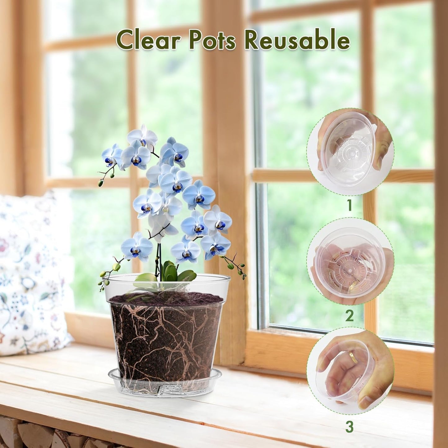 3 Inch Clear Nursery Pots, 30 Pack Highly Transparent Plastic Seedling Starter Planters with Drainage Holes and Trays for Flowers, Small Plant Pots for Indoor Plants