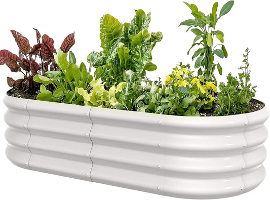 4x2x1ft Oval Galvanized Raised Garden Bed Outdoor 9-in-1 Large Metal Modular Planter Box Raised Beds for Gardening,Vegetables,Fruits,Flowers & Herbs (White)