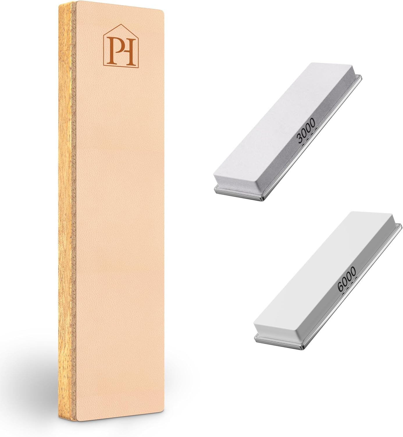 3000 & 6000 Grit Whetstone Plates Set – Extra Fine Corundum Sharpening Stones – Includes Leather Strop & Cleaning Eraser - Compatible Only with Parkway Home Adjustable Rolling Knife Sharpener