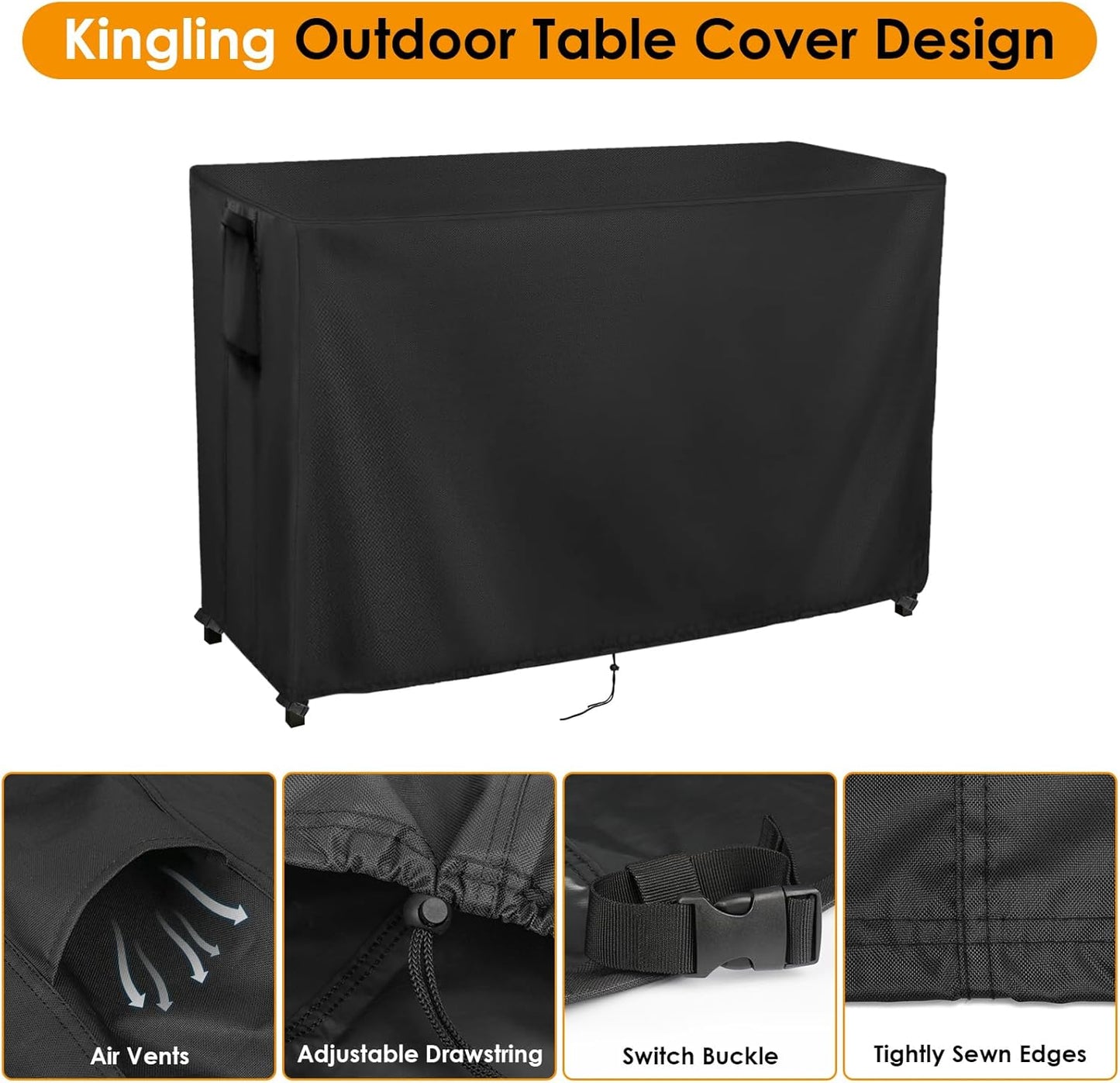 Kingling Outdoor Table Cover for Outdoor Bar Table, 78 Inch Waterproof Patio Bar Table Cover Outdoor Prep Table Covers - 78''L x 36''W x 43''H(Black)
