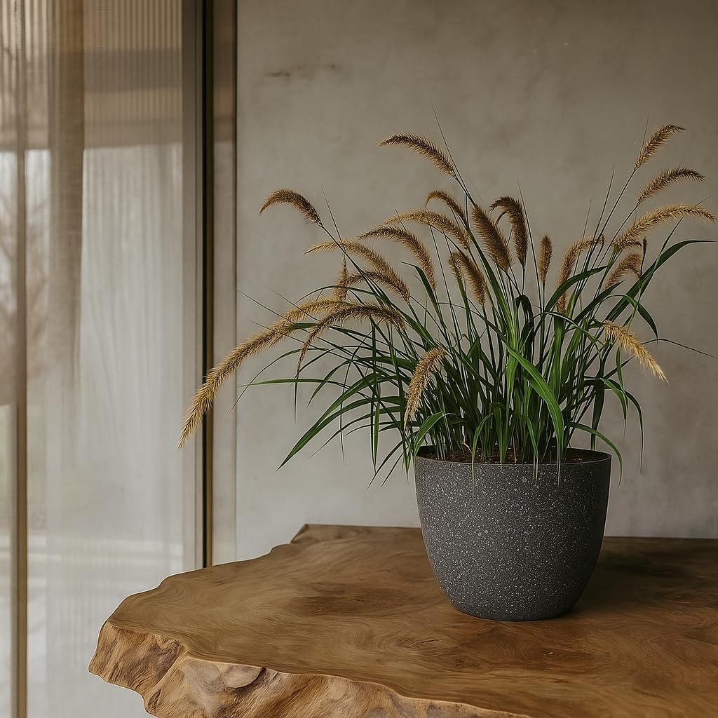 Giraffe Creation 12/10/9 Set of 3 Speckled Black Plant Pots, Modern Indoor & Outdoor Planters with Drainage Holes and Saucers