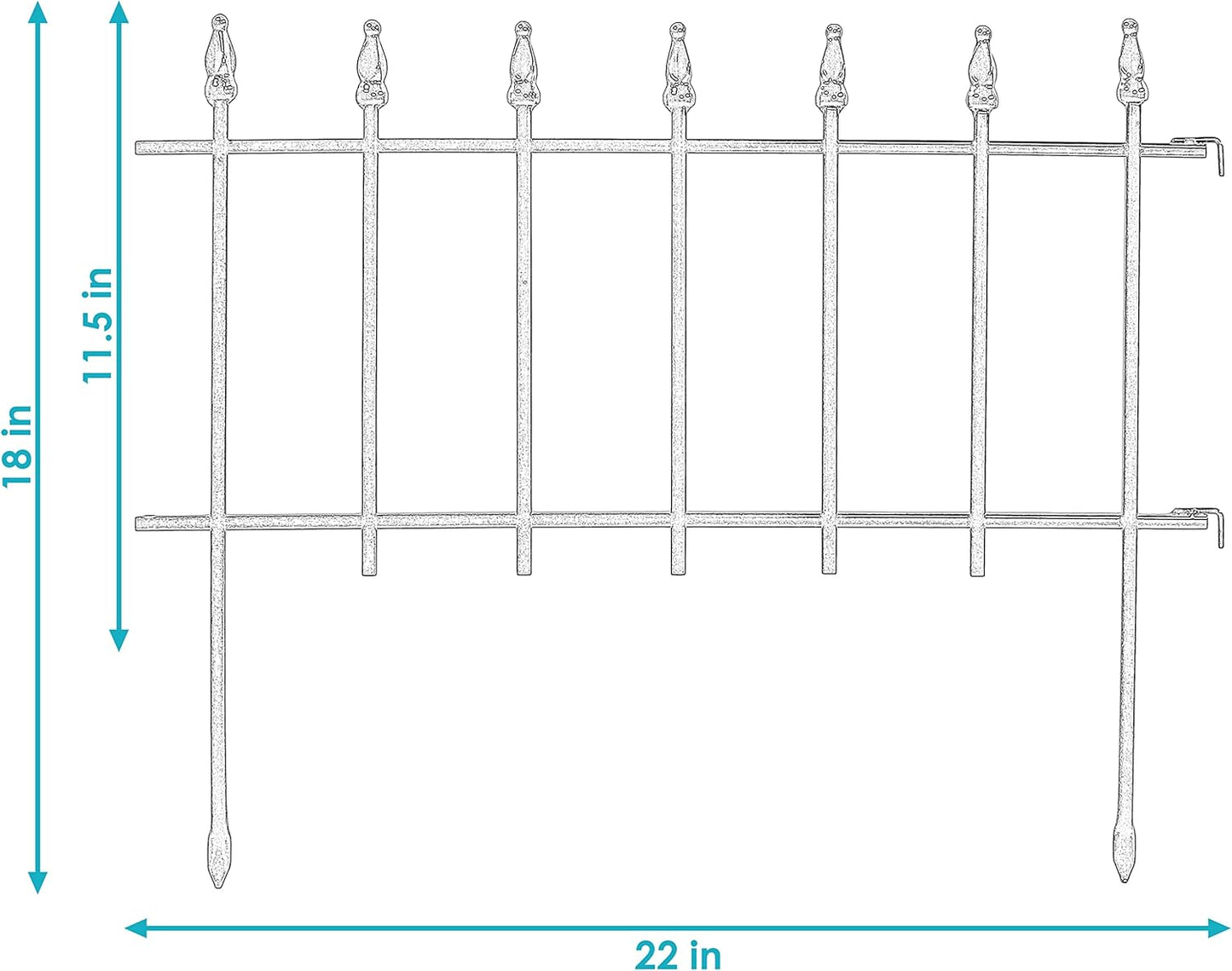 Sunnydaze 5-Panel Roman Iron Decorative Garden Fence Border - 9ft L x 18in H No Dig Metal Garden Fencing for Animal Barrier, Flower Bed, Yard - White