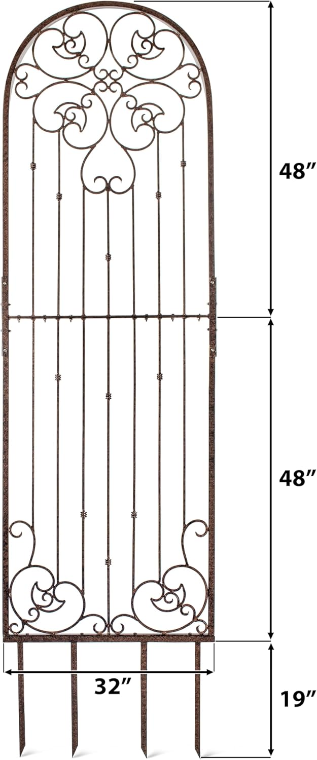 H Potter 8 Foot Tall Garden Trellis Wrought Iron Heavy Scroll Metal Decoration Lawn Patio and Wall Decor Screen for Rose Clematis Ivy Weather Resistant Patio Deck Wall Art X Large