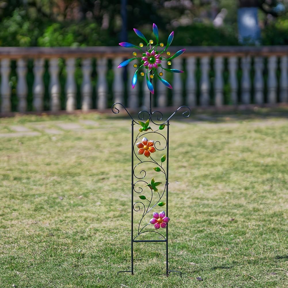 DREAMYSOUL Wind Spinner Outdoor, Wind Sculpture & Weathervane with Decorative Trellis for Climbing Plants, Kinetic Wind Spinners for Yard and Garden