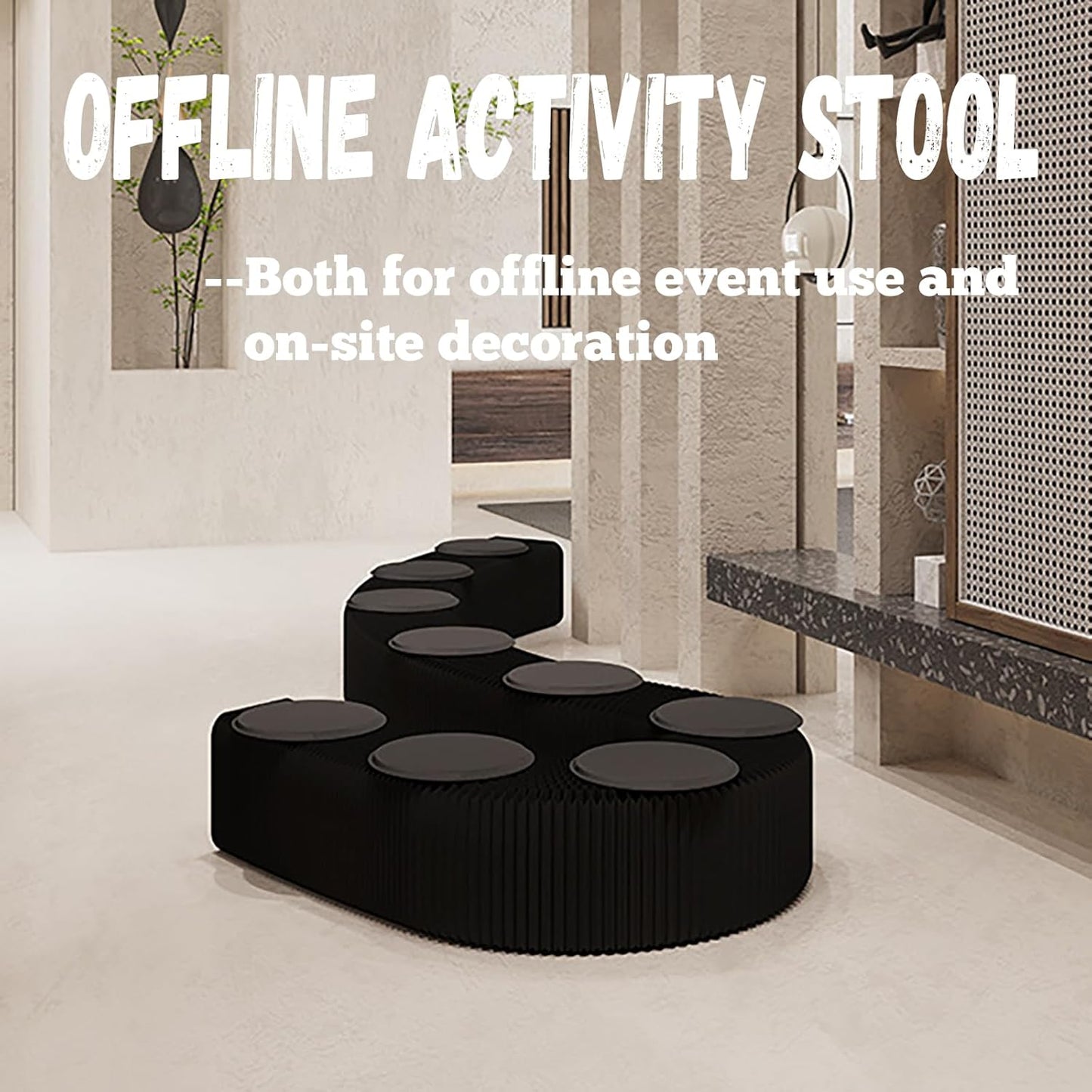 Foldable Kraft Paper Stool, Honeycomb Accordion Folding Bench, Collapsible Paper Stool for Small Spaces, Portable Footrest and Side Table for Living Room and Office,Black-30×30×600cm