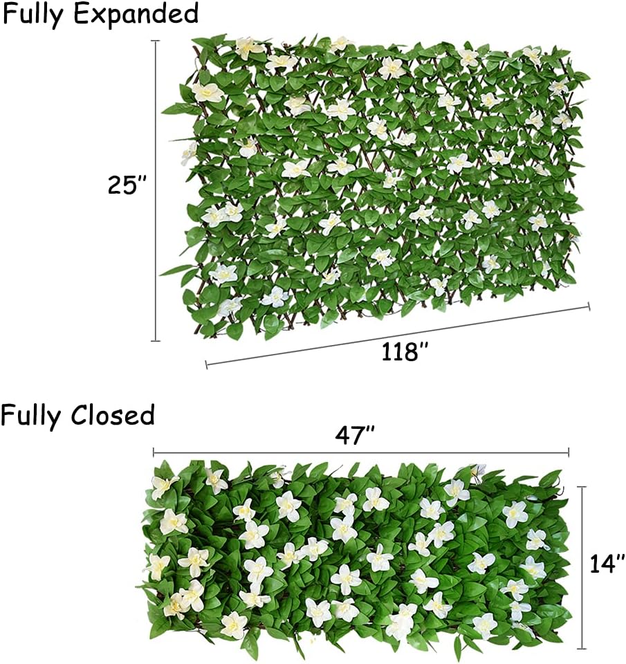 Expandable Faux Ivy Fence,Artificial Privacy Screen Decor for Outdoor Wall, Balcony and Patio, Single Sided Leaves (1,White Flower)