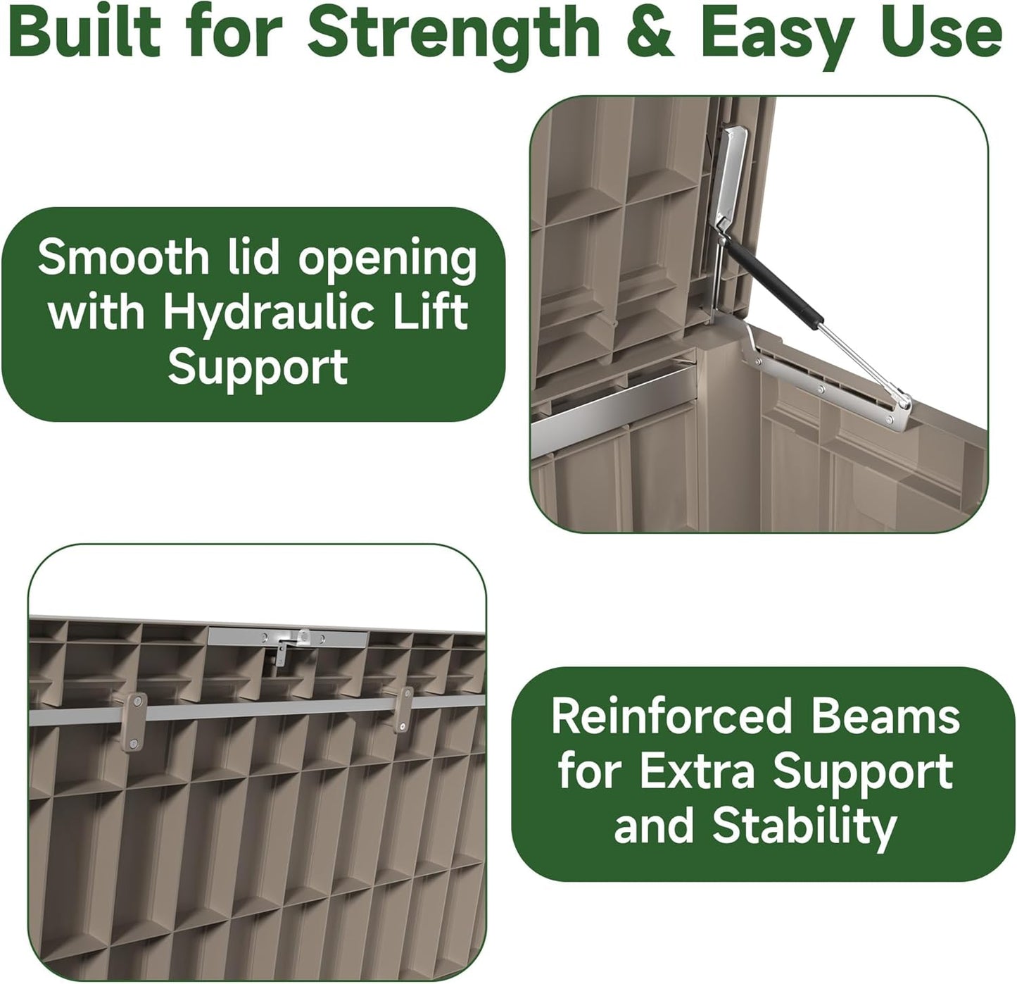 150 Gallon Outdoor Storage Box Waterproof, UV Resistant Resin Deck Box with Hydraulic Rod, Reinforced Stability for Patio, Garden, and Pool, Striped Gray