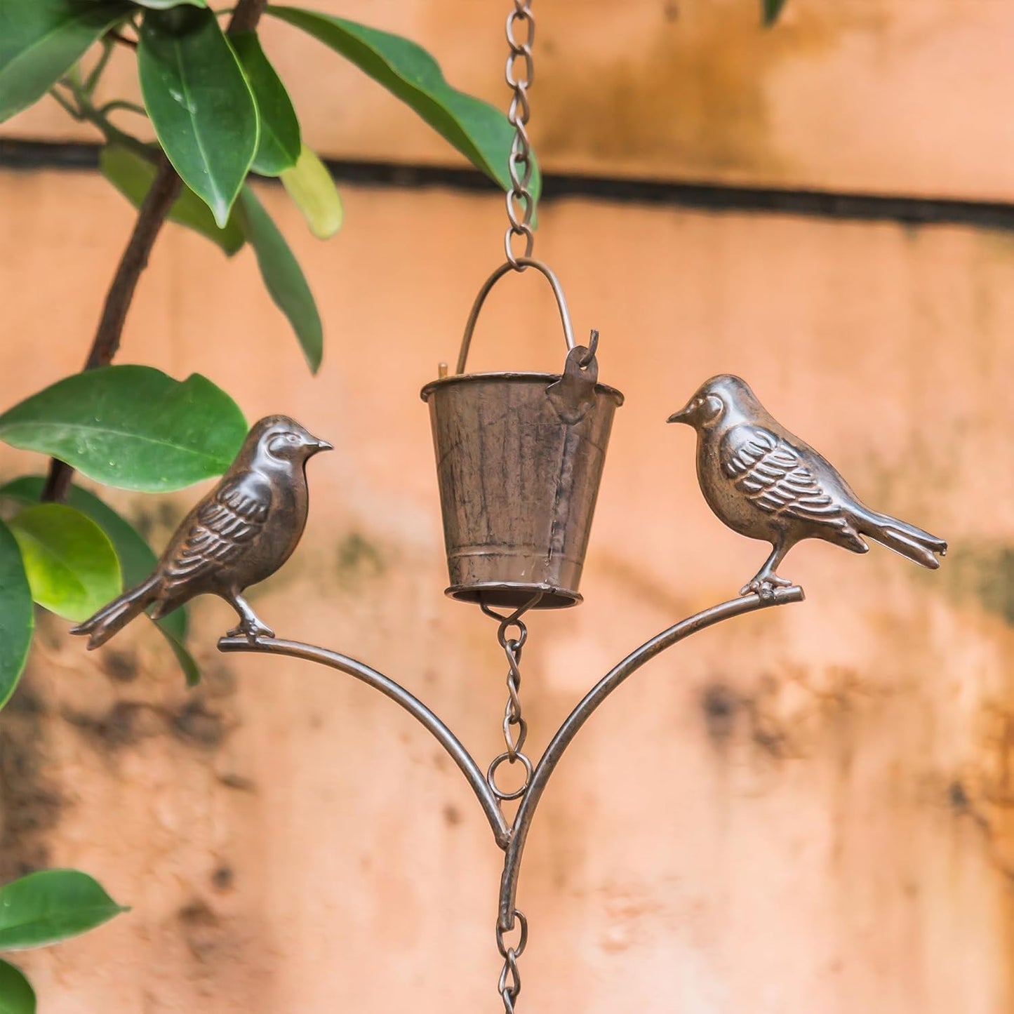 Metal Rain Chain Decoration 6.3FT., Rain Catcher Metal Chain Gutter Downspout 76'' for House Eaves, Garden & Home, Birds & Buckets Shape Rain Chains