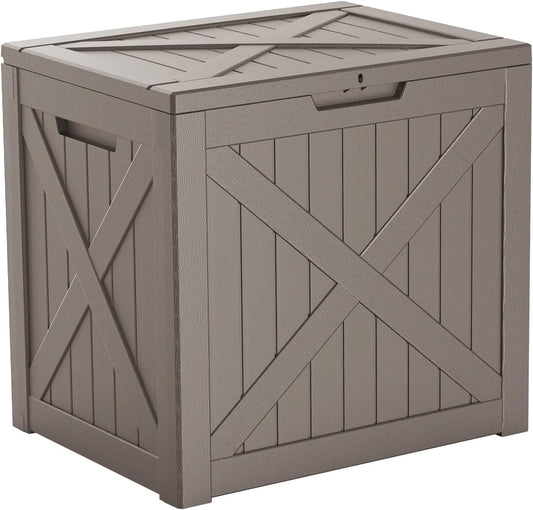 32 Gallon Outdoor Deck Box,Storage Lockable Waterproof Patio Furniture,Garden Tools,Cushions,Pool Accessories Outside Storage Resin Box(Grey)