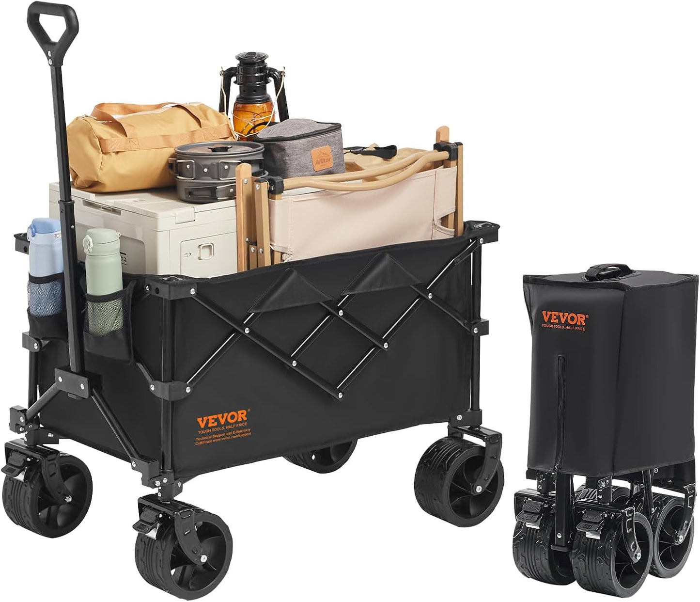 VEVOR 350LBS Collapsible Folding Outdoor Utility Wagon, 150L Heavy Duty Foldable Wagon Cart for Grocery Camping, Portable Utility Beach Wagon with Big Wheels for Garden Sports 35 x 21.3 x 42.5 in