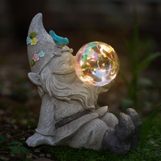 MININOVA Gnomes Garden Statues Outdoor Decor with Solar Lights Waterproof Cute Ornament for Outside Patio Lawn Housewarming Gifts