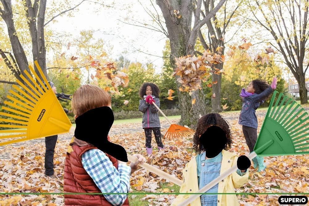 Pack of 12 Kids Rake with Hardwood Handle, Durable Plastic Head to Sweep Leaves in Lawn and Tidying Up The Garden, 34" (Grey)