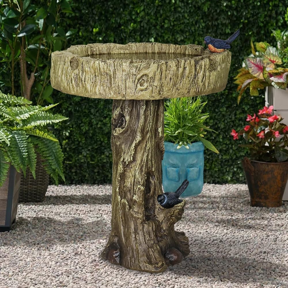 24.4" H Trunk Shape Birdbaths for Outdoors, 24.4" H * 18" Φ Garden Bird Bath Statues, Outdoor Decor for Garden, Patio, Yard, Deck