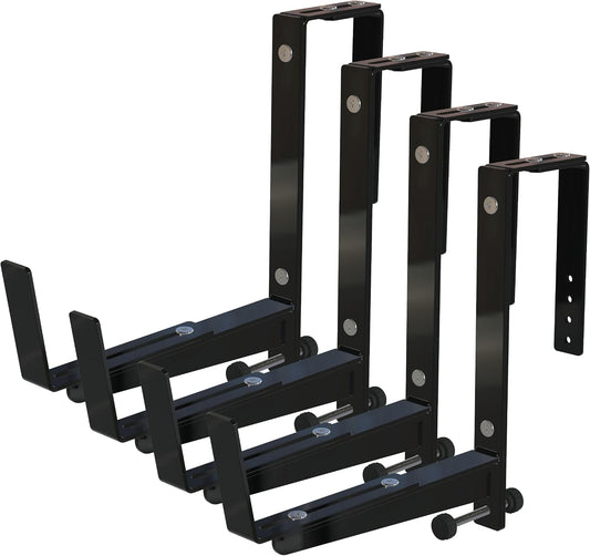 Window Box Brackets for Railing- 4 Pcs Adjustable Planter - Sturdy, Stable Flower Box Brackets for Railings, Balconies and Fences- Upright Railing Plant Holder (Black 4 Pack)