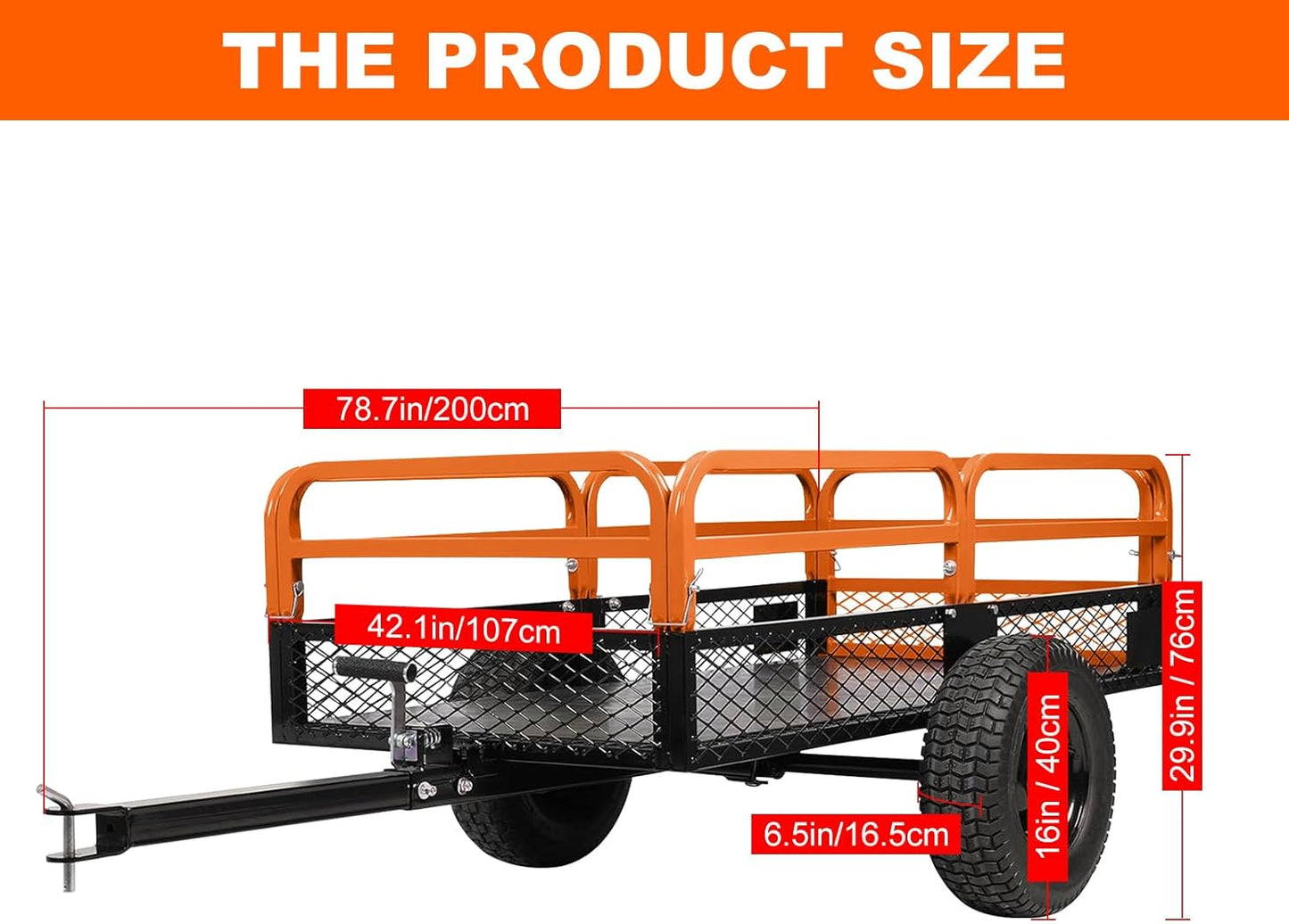 Heavy Duty Steel Garden Cart, 1500Lbs Yard Garden Pull Behind Dump Trailer with Removable Sides for Atvs Utvs Lawn Garden Tractors, Orange