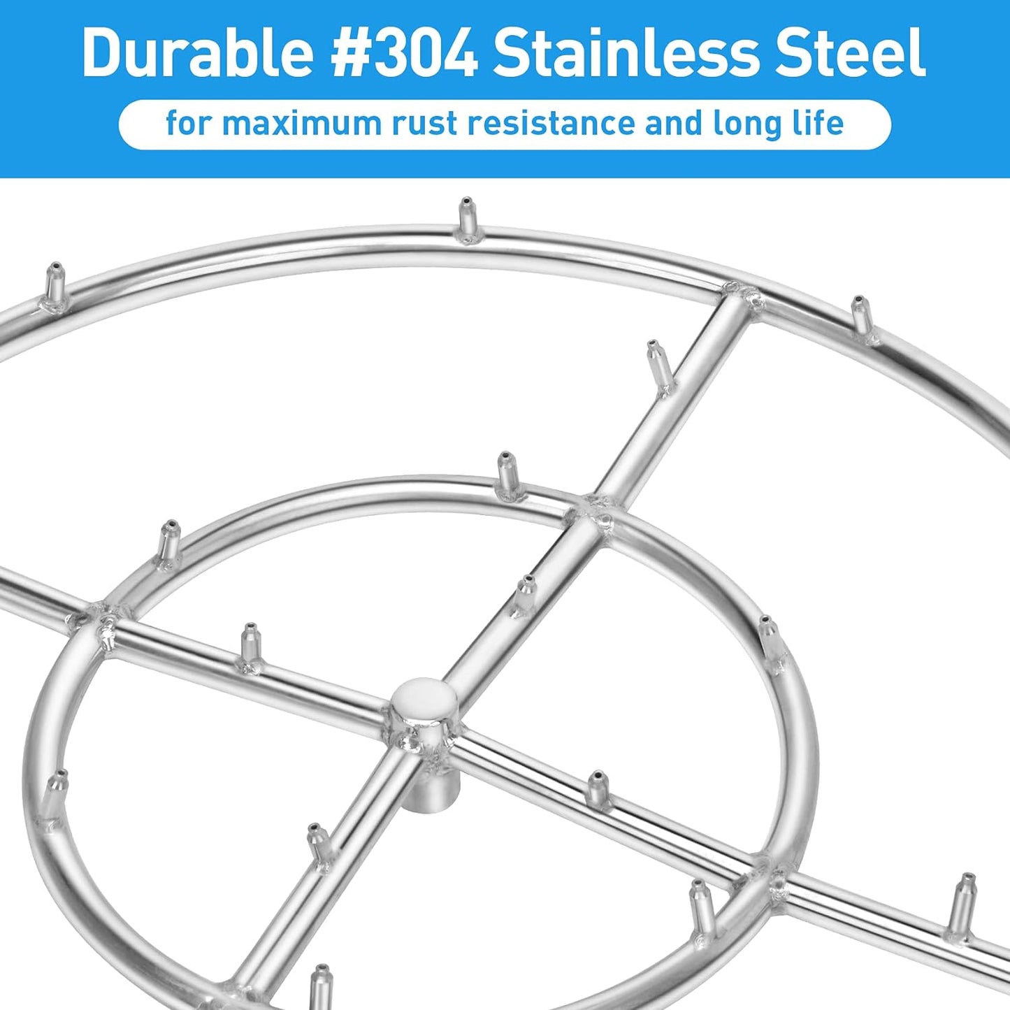Stanbroil 12" High Flame Round Jet Burner Ring for Natural or Propane Gas Fire Pit, 304 Series Stainless Steel, Double Ring