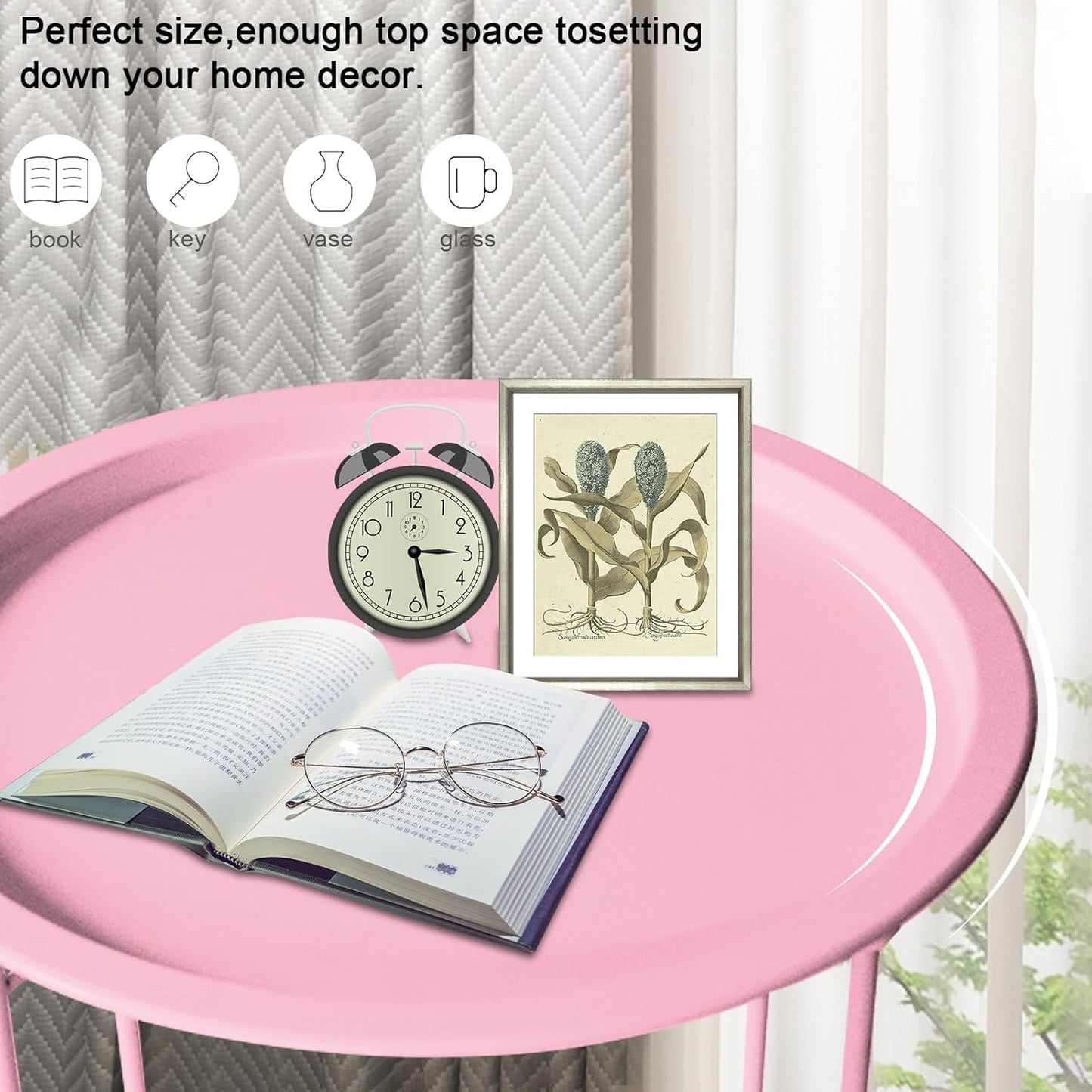 Garden 4 you End Table Outdoor Side Table, Small Patio Table Metal Side Table, Round Folding Side Table, for Outdoor and Living Room,Pink