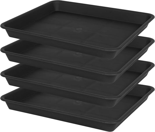 Plant Growing Trays 4 Pack, Plant Tray, 14.5"x11", Heavy Sturdy Plastic Plants Saucer, Seedling Starter Trays, Seed Starter Growing Tray (Black)