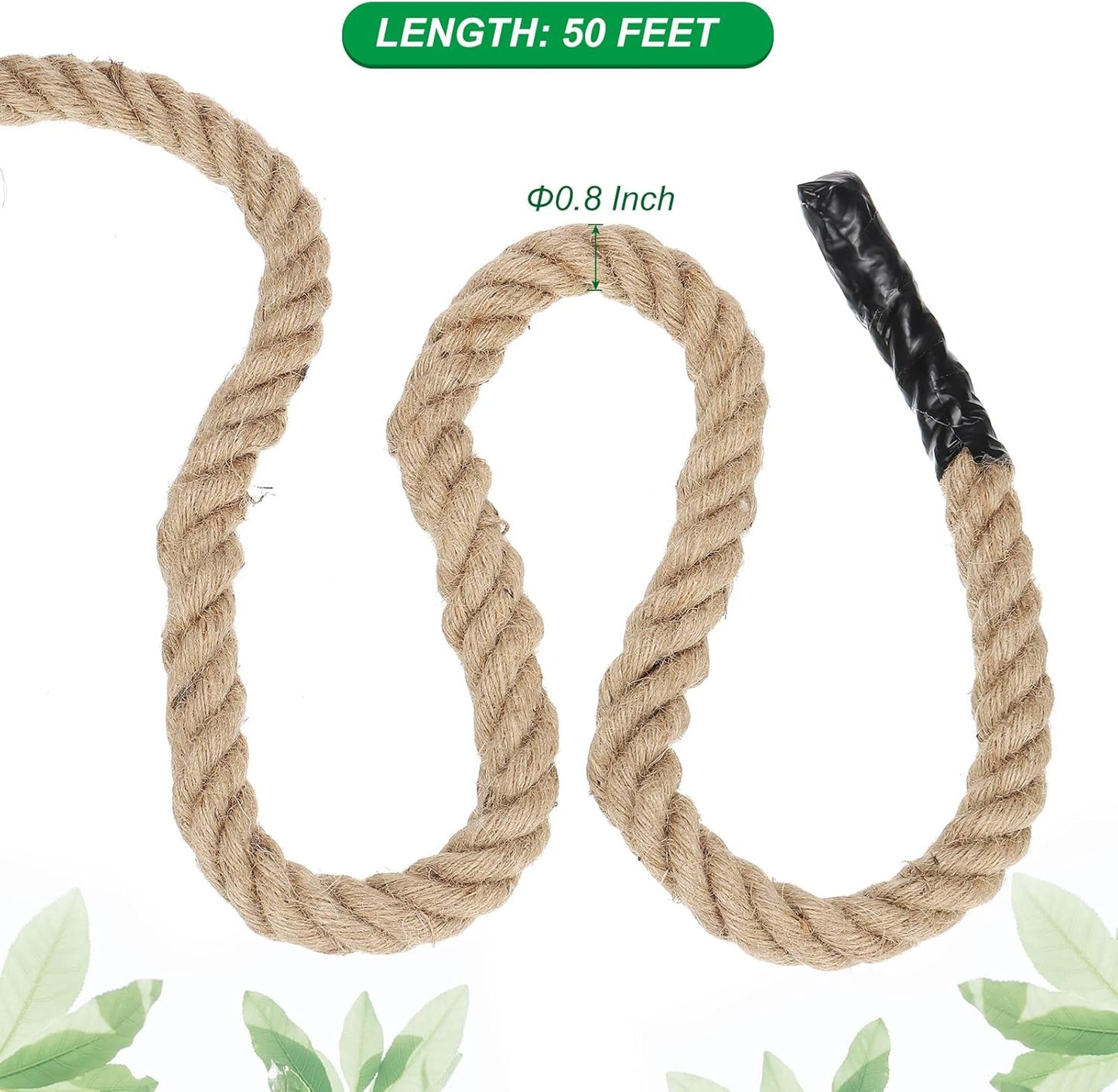 Patikil 3/4" x 50 Ft Twisted Manila Rope - Natural Thick Jute Rope for Docks, Railings, Bundling, Craft, Tug of War, Decorating