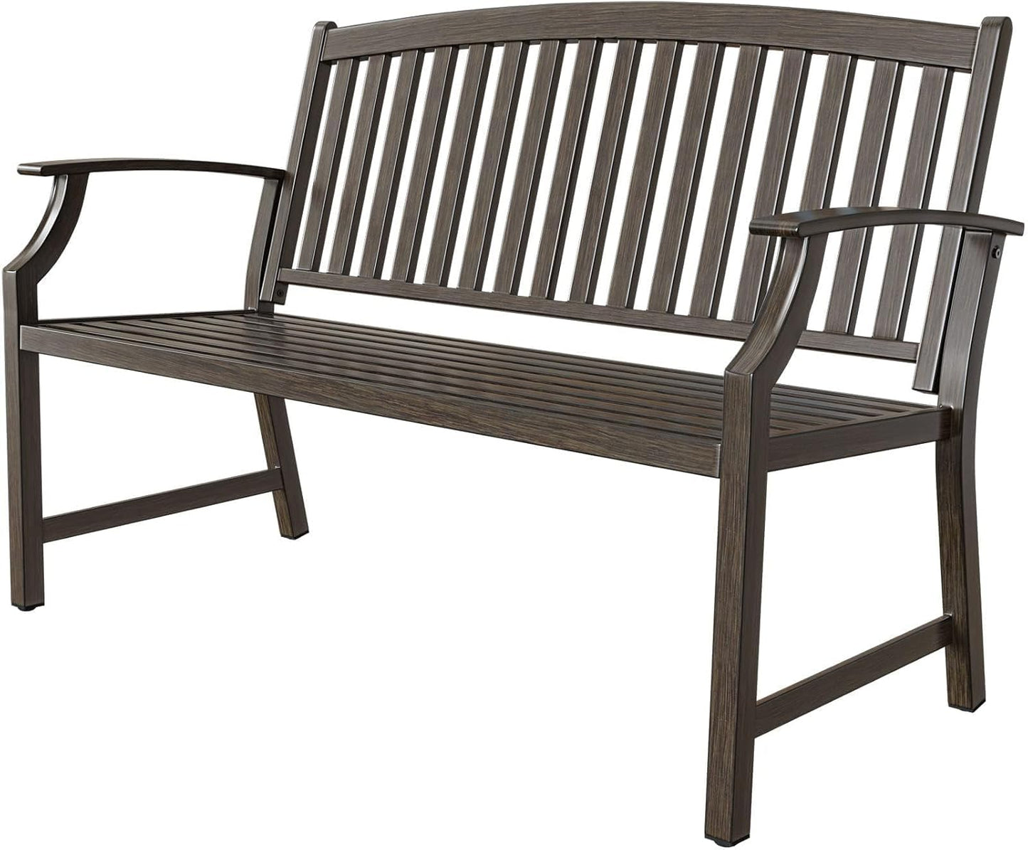 Grand patio 52" Farmhouse Outdoor Bench, Garden Benches with Anti-Rust Aluminum Powder Coated Frame, Faux Wood Grain Finish Frame Patio Bench for Front Porch, Northwoods Brown