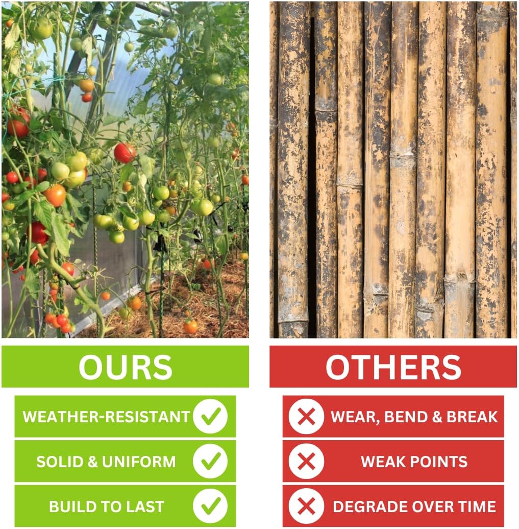 Fiberglass Eco Friendly Garden Stakes (Choose Height/Quantity) – Durable, Lightweight, Tomato, Tree, Strawberry, Plant, Support Fencing Stakes with Patterned Surface 5/16" Diameter (10, 5)