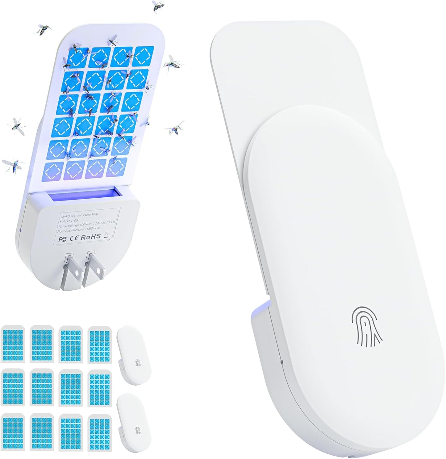 Flying Insect Trap, 2 in 1 Indoor Plug-in Fruit Fly Trap, 2 Trap White and 12 Glue Cards, Fruit Fly Traps for Gnat, Moth, Mosquito, Suitable for Every Part of The Home