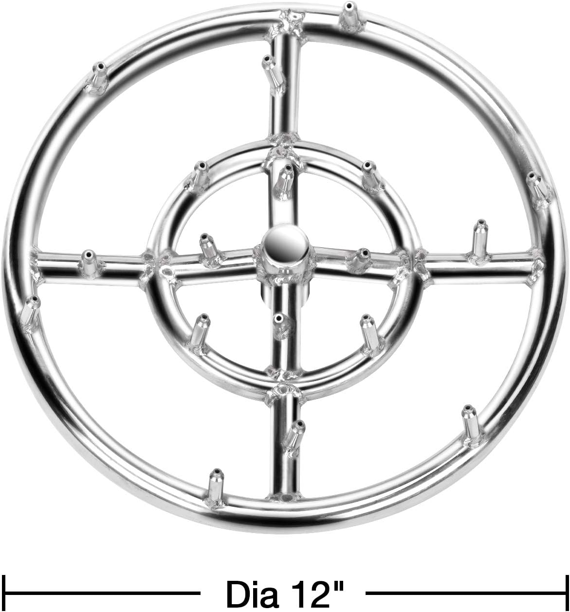 Stanbroil 12" High Flame Round Jet Burner Ring for Natural or Propane Gas Fire Pit, 304 Series Stainless Steel, Double Ring