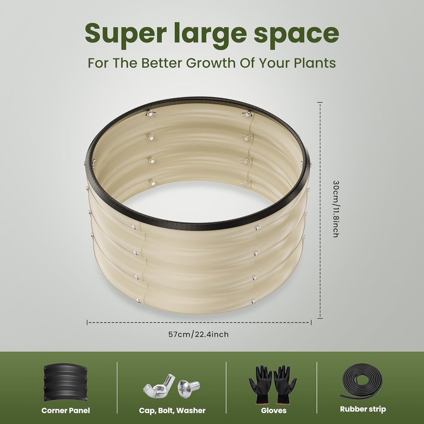 ZXZYHFTY Round Galvanized Raised Garden Bed kit,White Outdoor Garden Raised Planter Box, Round Large Metal Raised Garden Beds for Vegetable 2 * 2 * 1ft 3 Pcs