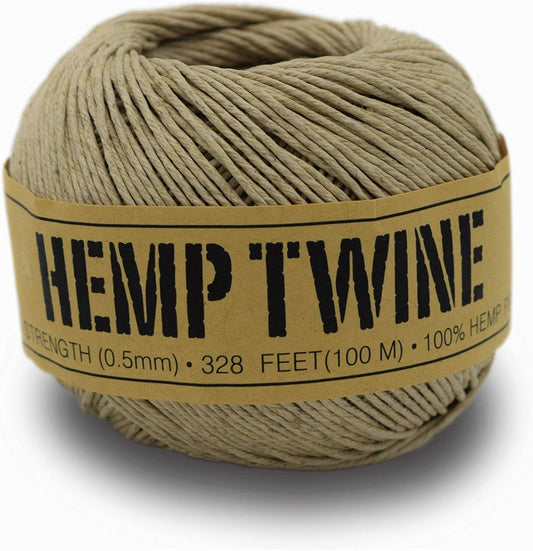 Hemp Twine for Gardening - Twine for Crafts - Organic Natural Hemp String for Jewelry Making - Strong Durable Cord for Decoration, Macrame + Cooking - 0.5MM, 100G/430 Ft. - 8 lb. Test Strength - NAT