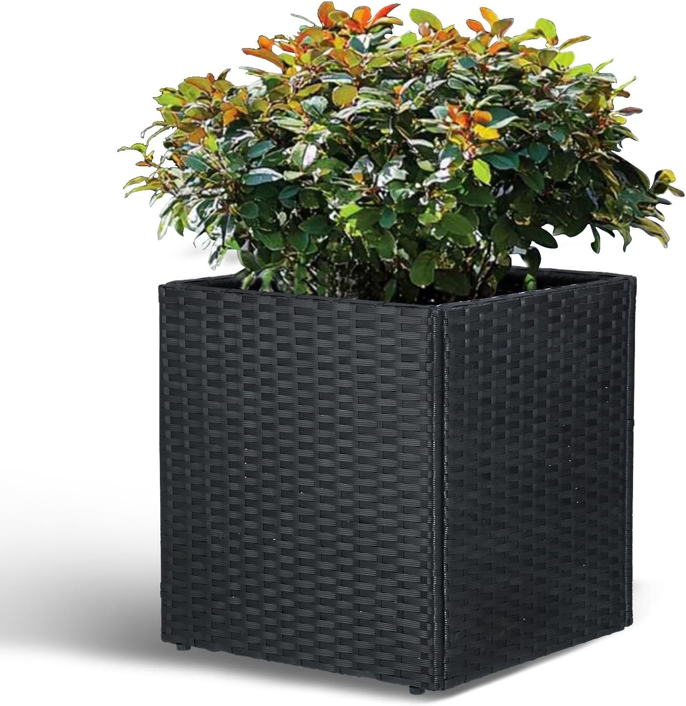 LEWIS&WAYNE Large Square Planter Box Handmade Wicker Tall Planters for Outdoor Plants with Removable Liners Modern Planter for Indoor Outdoor Garden Patio Front Porch - Black, 17''x17''x18''