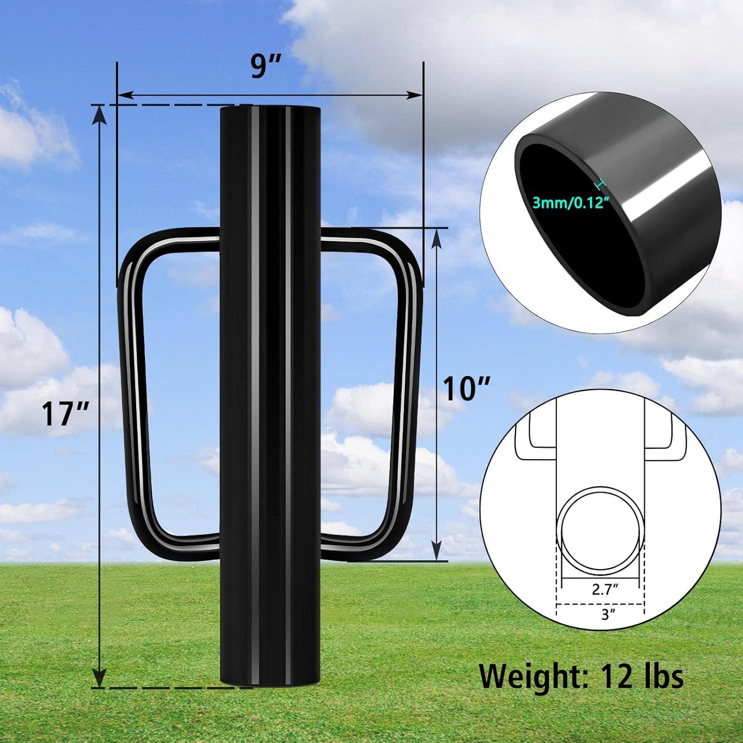 Gtongoko 12LB T Post Driver with Handles Heavy Duty Fence Post Driver Post Pounder for T-Posts，U Channel，Metal Post and Sign Post Pole Driver Tool,17 Inch Black