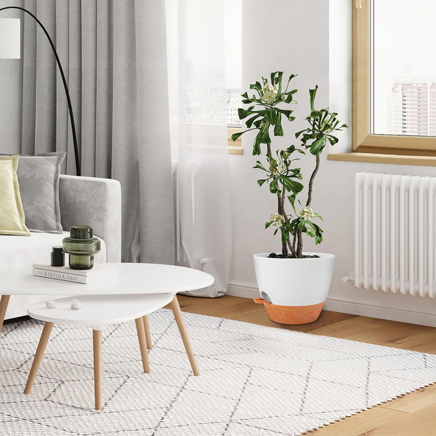 GARDIFE 10 inch Plant Pots,Self Watering Pots, 2 Pack Flower pots, Large Plastic Planters with Deep Reservior and High Drainage Holes for Indoor Outdoor Plants and Flowers, White