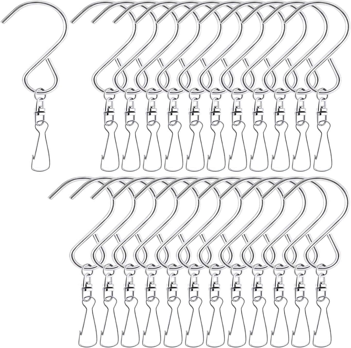 24 Pcs Swivel Clip Hanging Hooks, Stainless Steel 360 Degree Rotating Windsock Clips for Hanging Wind Chimes, Plants, Bird Feeder, Crystal, Birdcage