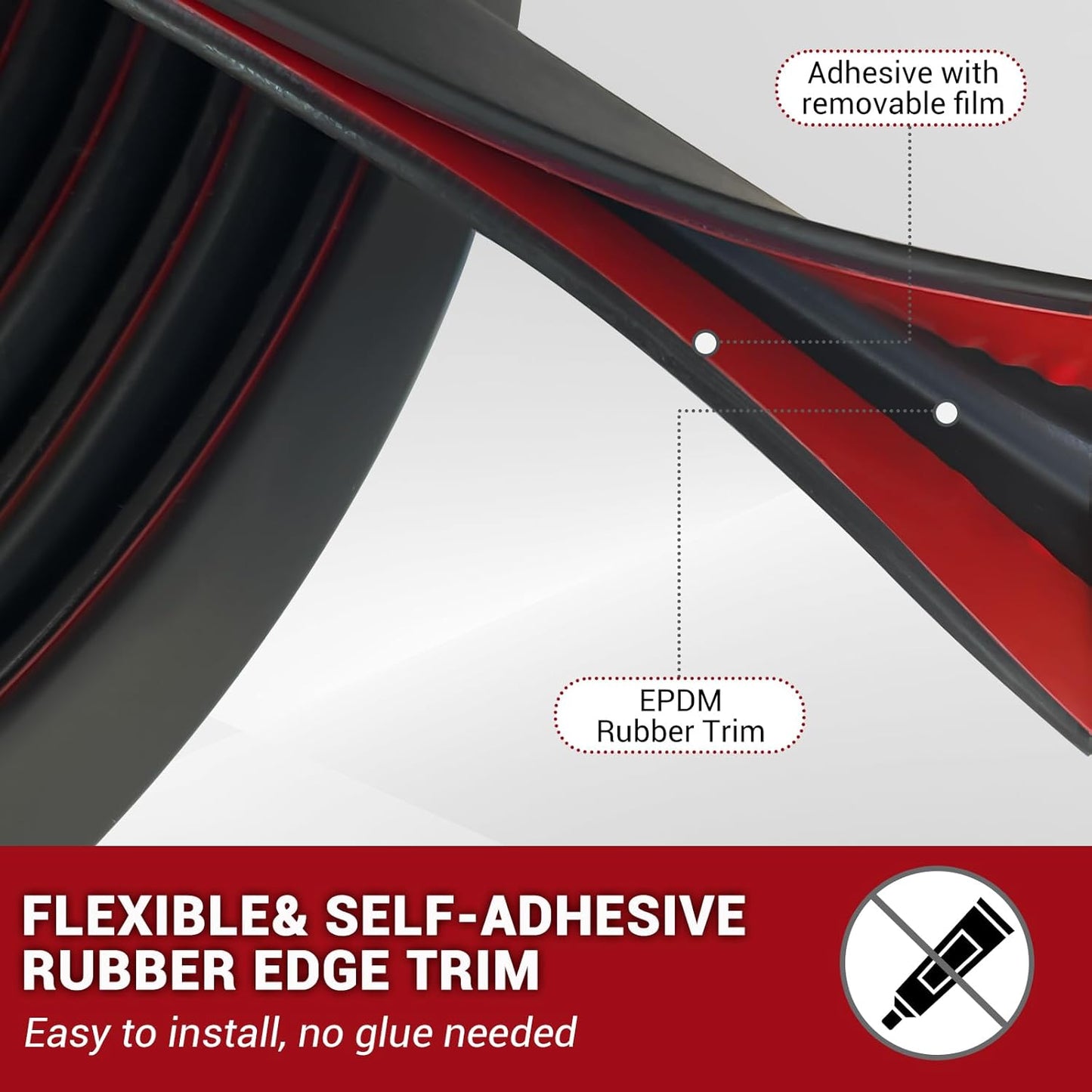 EPDM Rubber Edge Trim, 1/8" Self Adhesive, Black, 20Ft, Fit for 3/32"-5/32" Width Edge, Weather Resistant, Easy to Cut, Bend, Install and Remove