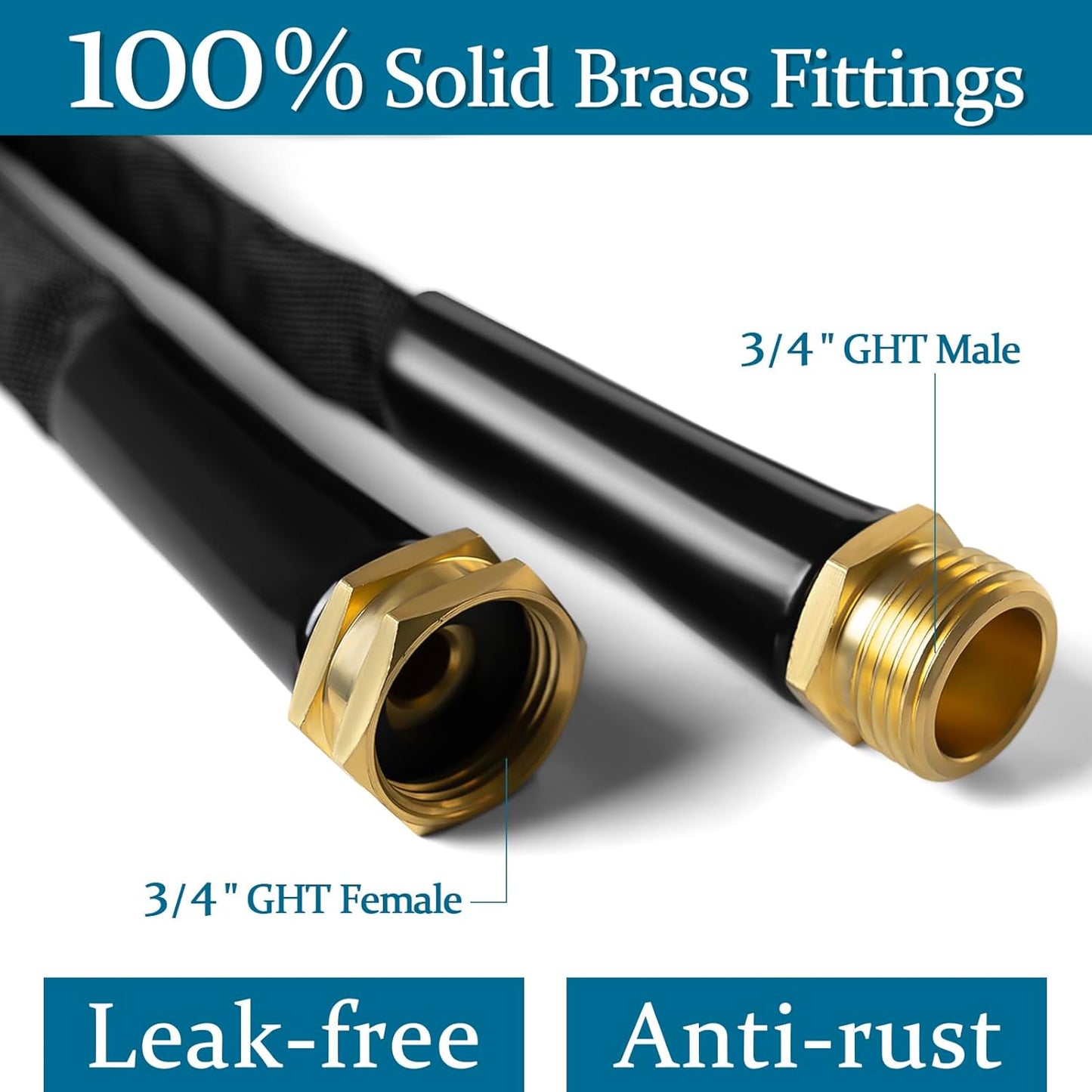 Garden Hose 100ft, Made of TPE(Not PVC), Ultra-Light & Flexible Water Hose with Solid Brass Fittings, Non-Shrinking, Easy to Storage, Drinking Water Safe Material, All-weather, Black, Newbox