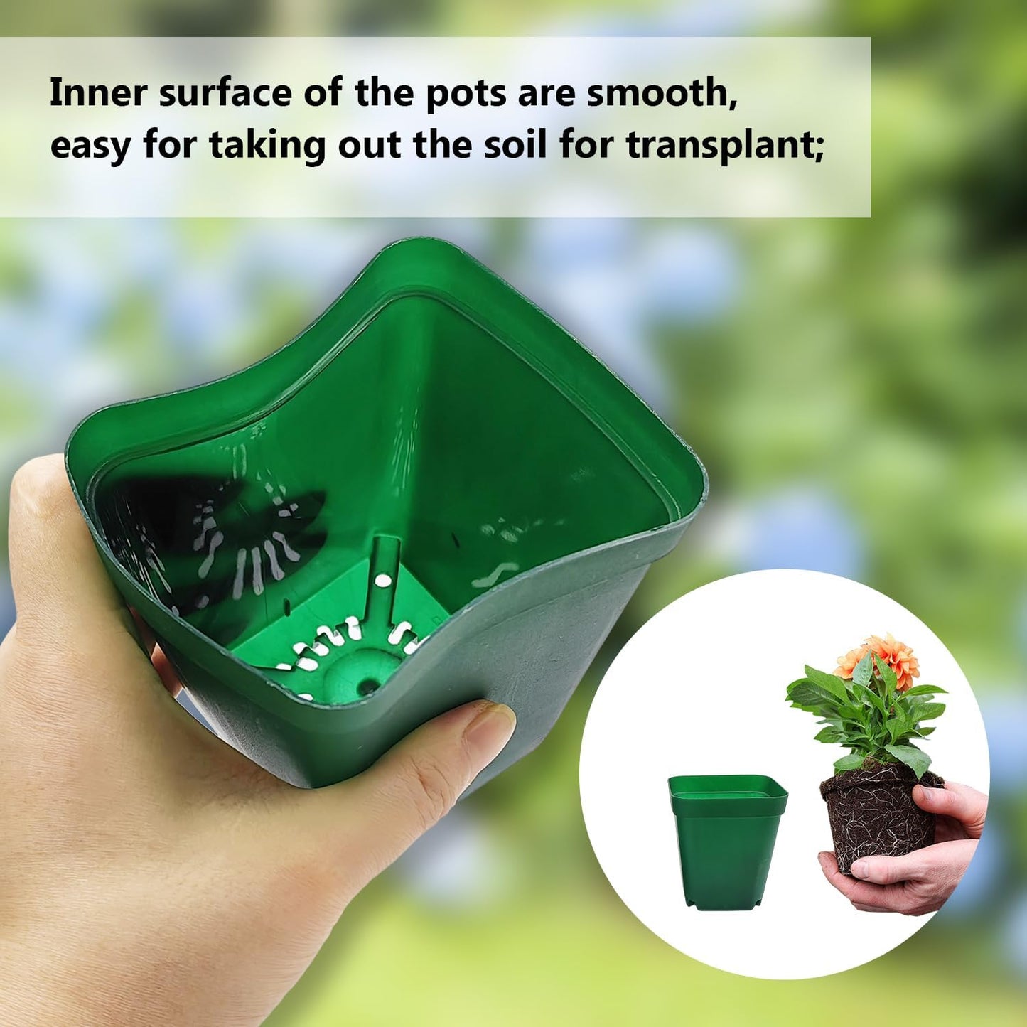 Square Nursery Seedling Pot 3.5 Inches 90 Pcs, Small Nursery Pot Plastic Thick and Sturdy Seed Start Germination Pot for Plant Propagation and Seeding(Green,3.54 Inches, 90Pcs)
