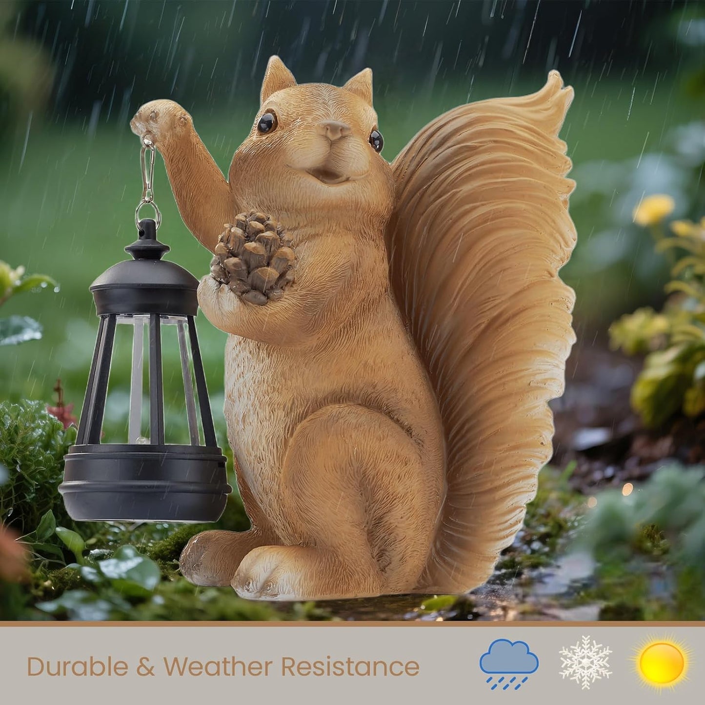 Solar Squirrel Garden Statue Outdoor Decor, Squirrel Sculpture with Lantern for Yard Lawn Patio Balcony, Birthday Housewarming Gifts for Mom, Grandma, Women, Brown,Resin