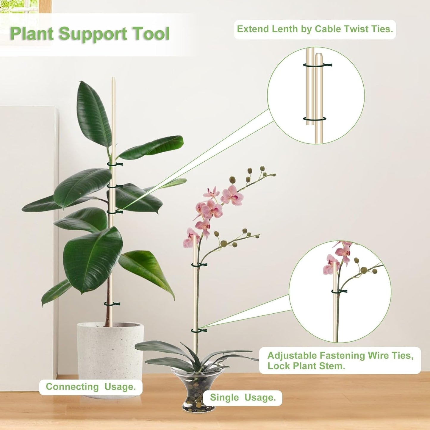 40 PCS Bamboo Plant Stakes 18 Inch, Wood Plant Support for Gardening for Potted Floral Plant, Indoor Wooden Sign Posting Garden Stick, Crafts Sticks with 40 PCS Wires(4")