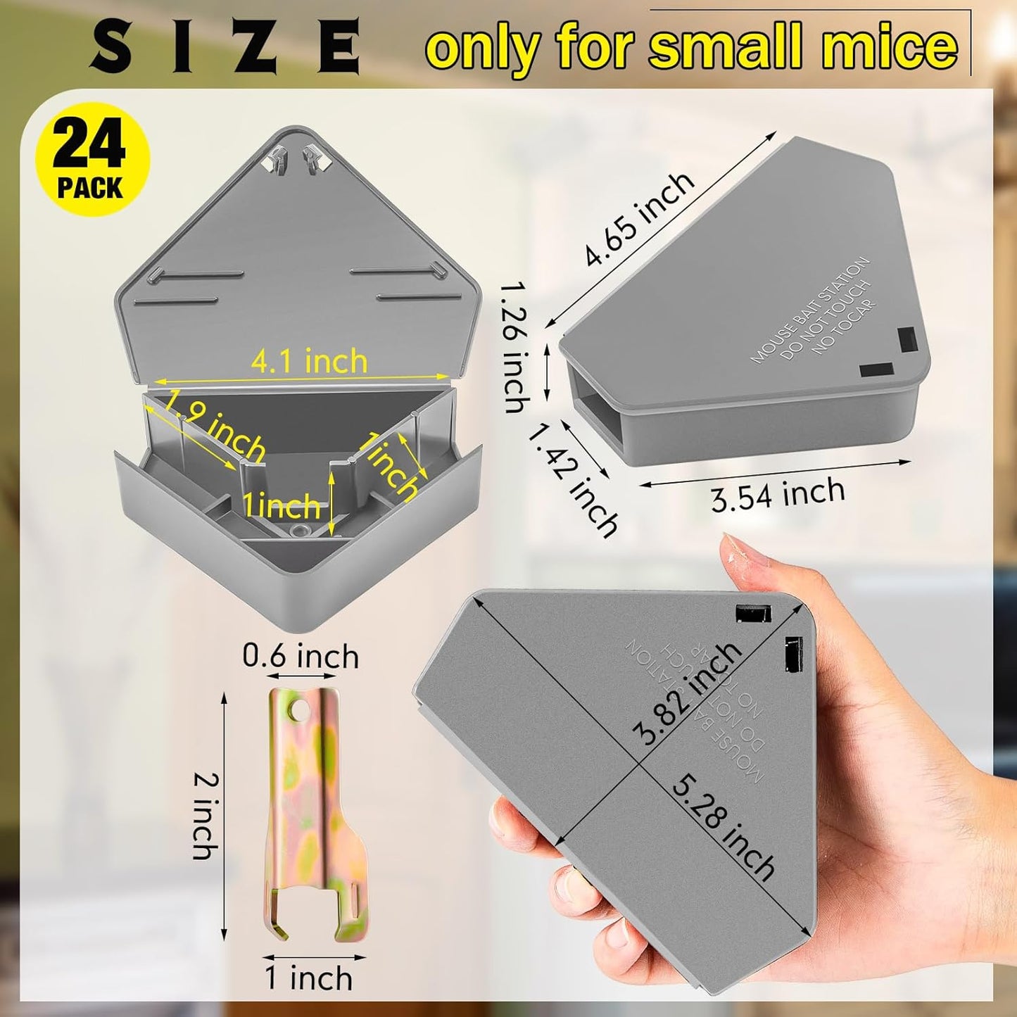 Qualirey 24 Pcs Mice Station with Key Triangle Bait Station Reusable Rodent Trap Bait Box, Keeps Children and Pets Safe Indoor & Outdoor, Bait Not Included, Suitable for Small Mice (Gray)