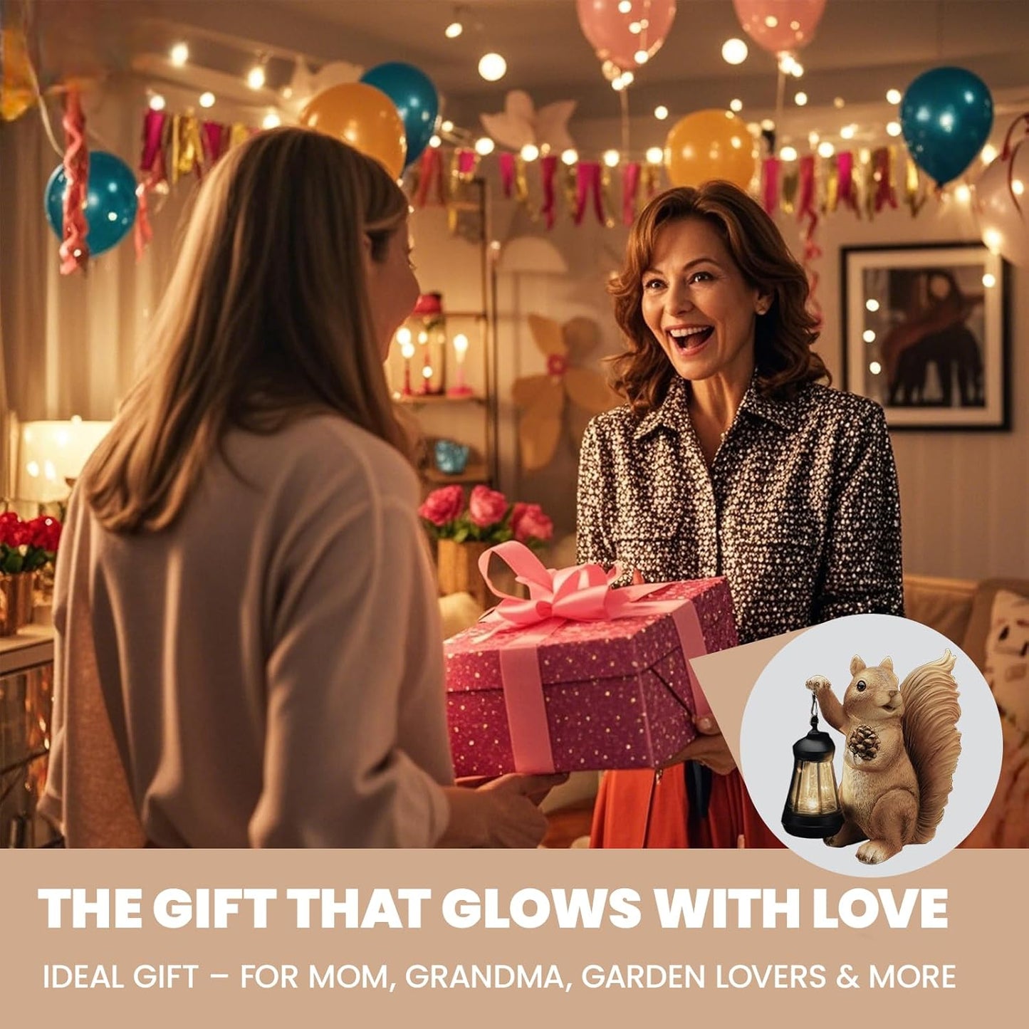 Solar Squirrel Garden Statue Outdoor Decor, Squirrel Sculpture with Lantern for Yard Lawn Patio Balcony, Birthday Housewarming Gifts for Mom, Grandma, Women, Brown,Resin